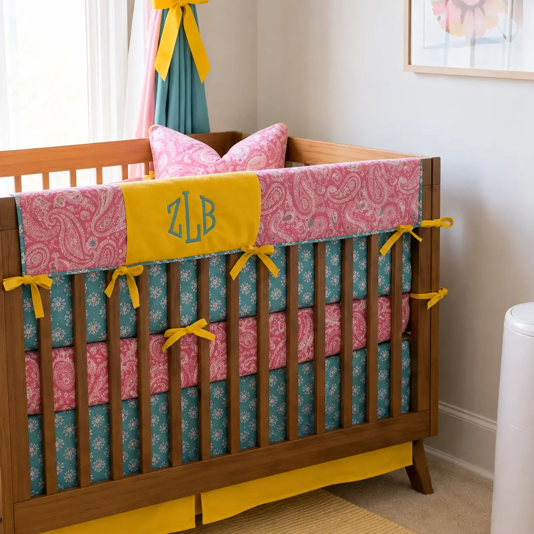 Zoe Louise Pink Teal & Yellow / Bright whimsy Monogram Nursery Design | Custom Baby Girl Nursery Décor | LDD Original. Lively Distinct Designs Inc