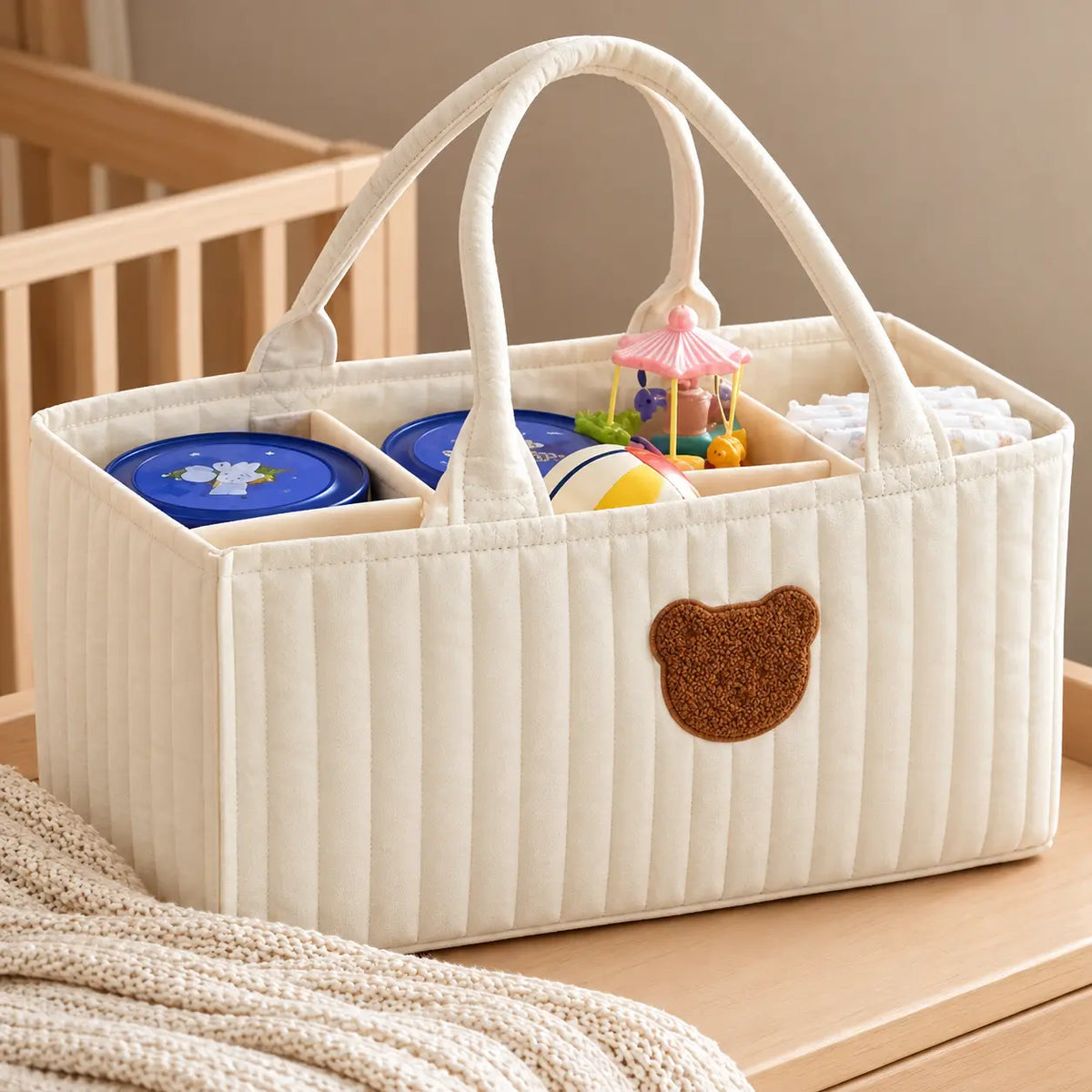 Bear Quilted Diaper Caddy Organizer Lively Distinct Designs Inc
