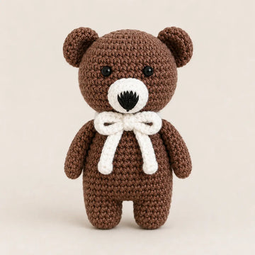 Artisan Crochet Brown Bear with Bow Lively Distinct Designs Inc