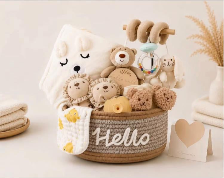 Neutral Hello Baby Gift Basket