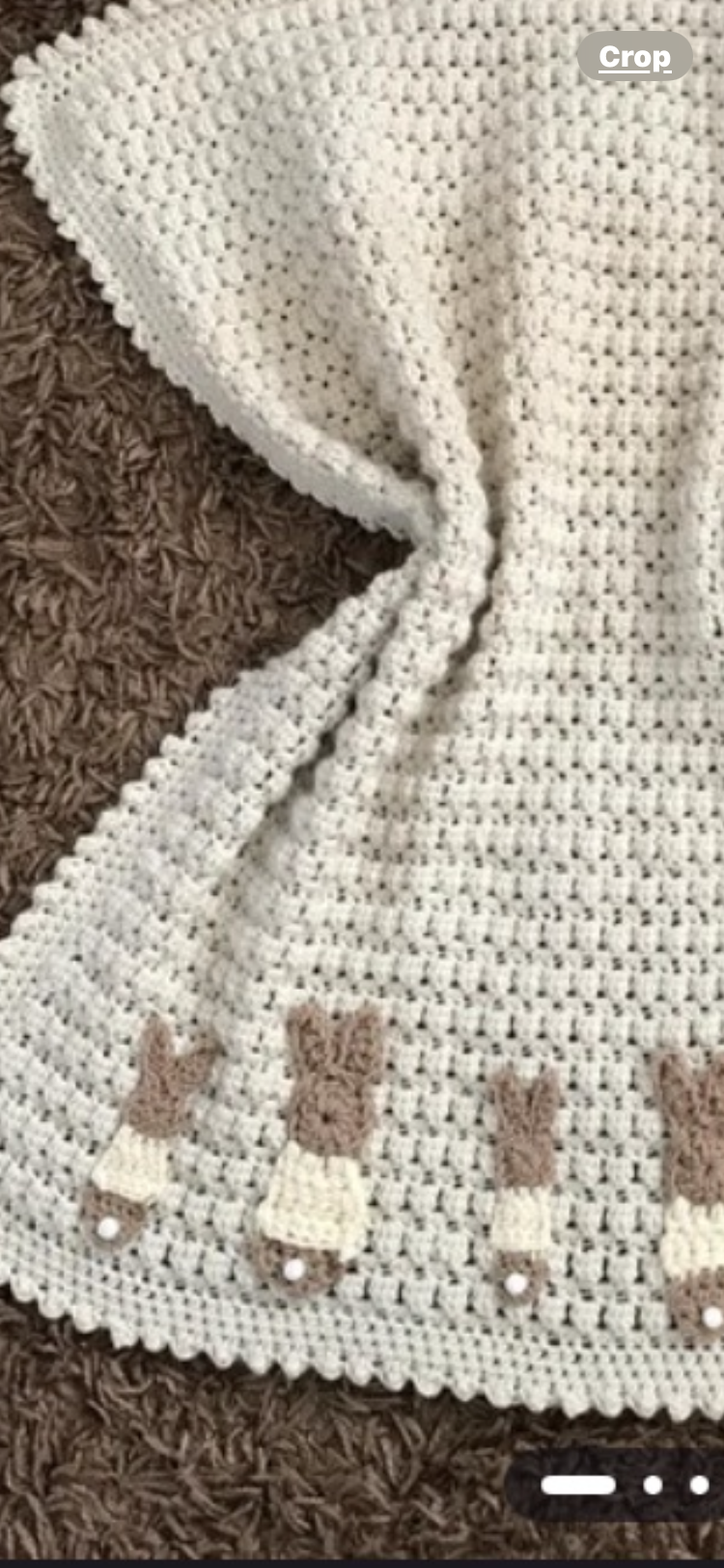 Cream Crochet Baby Blanket with Teddy Bear Border, Approx. 30 x 30 in