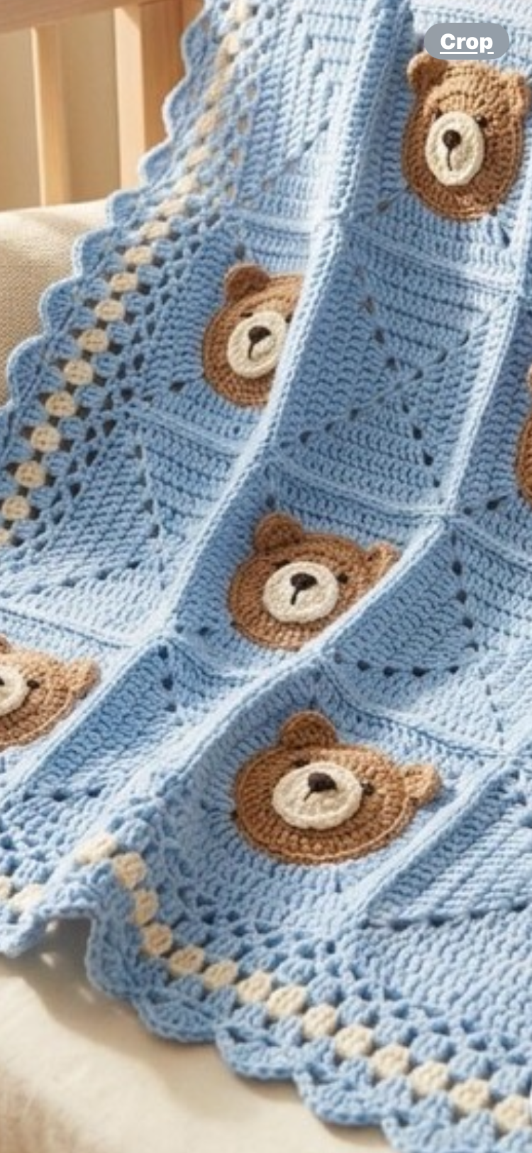 Close-up of the pink and black crocheted ladybug design and border