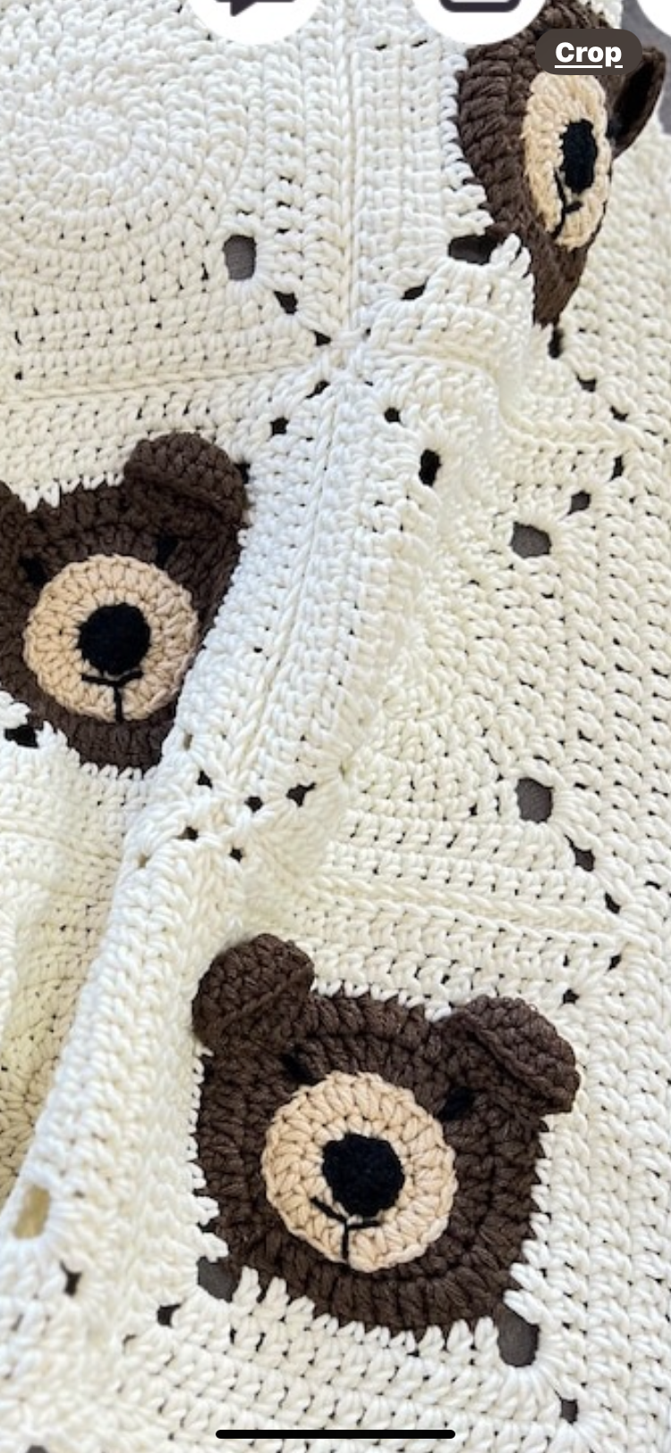 Cream Crochet Teddy Bear Face Baby Blanket