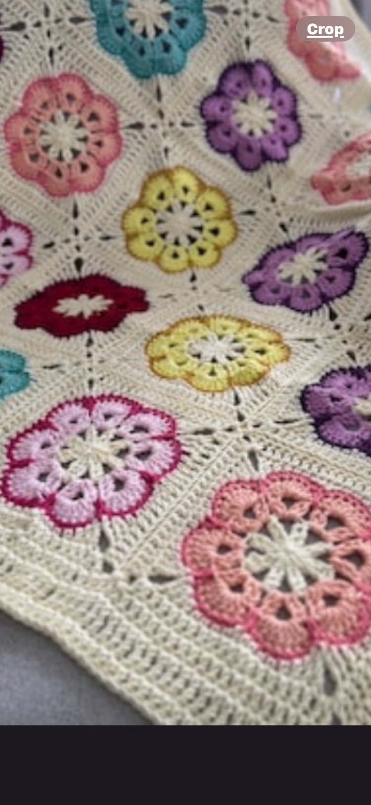 Cream Multicolor Floral Crochet Blanket