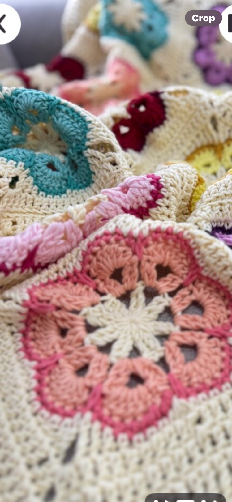 Cream Multicolor Floral Crochet Blanket