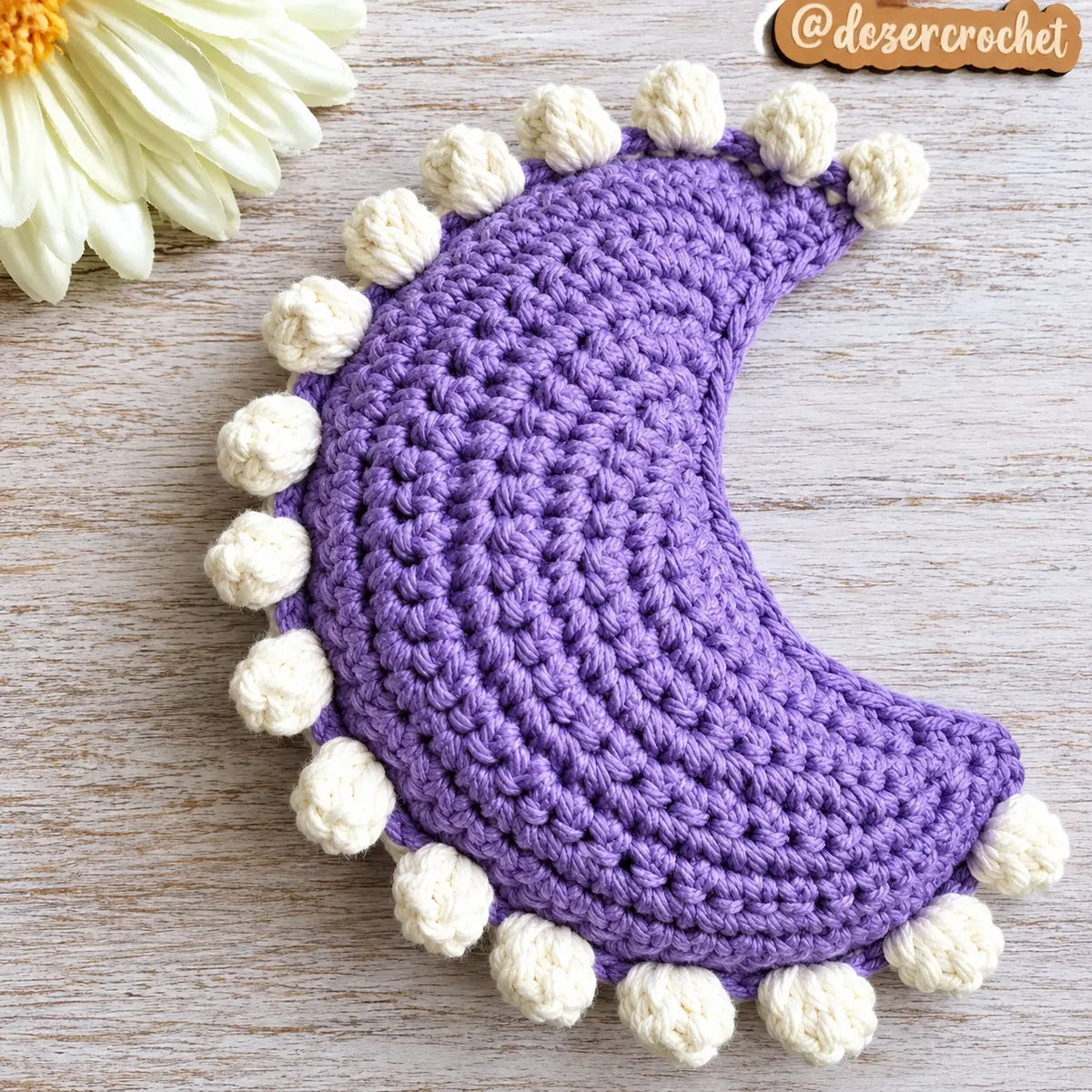 Crochet Crescent Moon Rattle with Bobble Trim | Handmade Baby Toy Lively Distinct Designs Inc