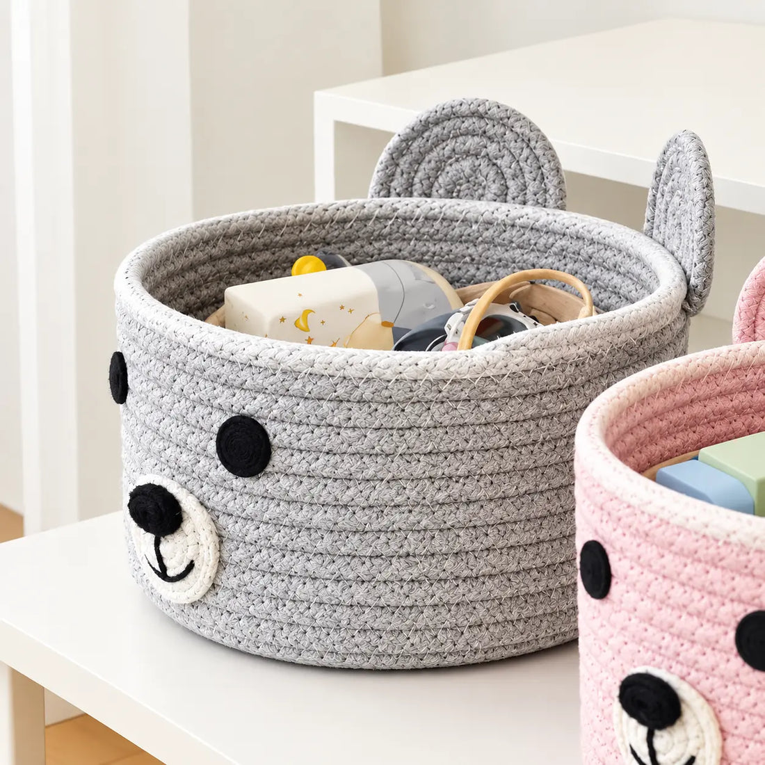 Bear Face Cotton Rope Bowl Basket / 3 colors available Lively Distinct Designs Inc