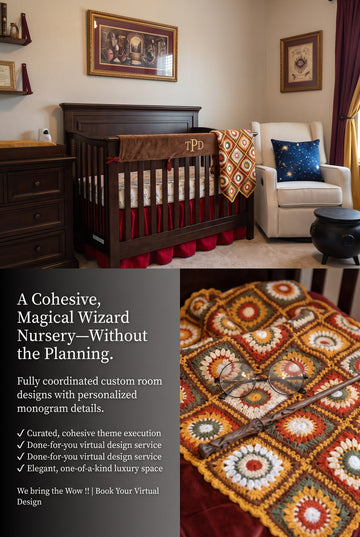 Spellbound Wizard Nursery Set 3 pc Custom Crib set / including an heirloom crochet blanket